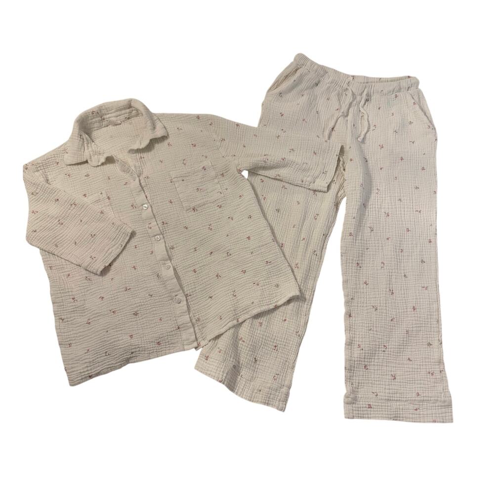 Imbali Women’s 100% Cotton Gauze Pajama Top Bottom Set Floral- S